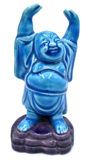 Blue Glazed Buddha Deity: 4.25 inches by 2.25 inches, marked on the bottom, no damage, see photos