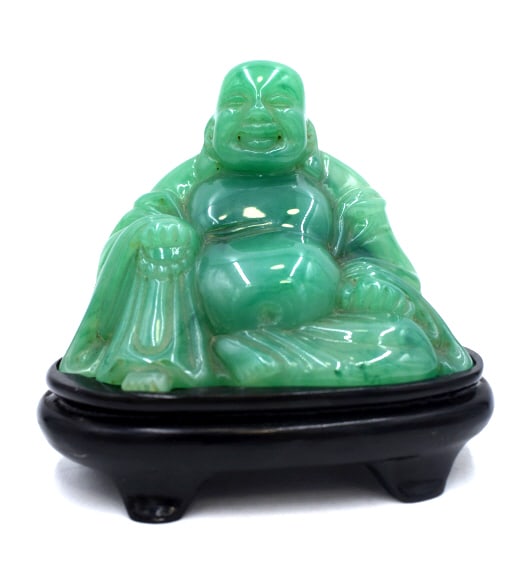 Resin Green Buddha Figurine with Stand: 5 inches by 5.25 inches, unmarked and undamaged, see photos