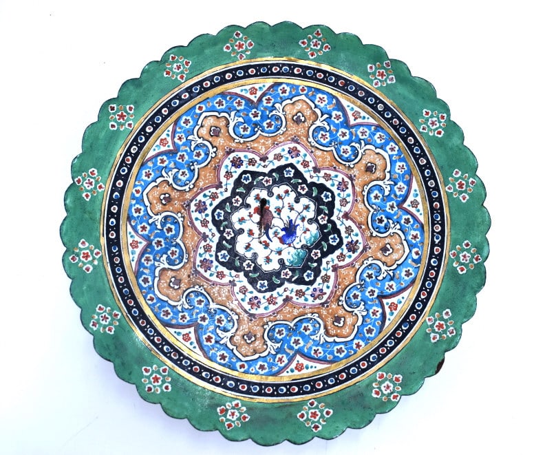 Hand-Painted Brass Plate: 1 inch tall by 6.25 inches wide, unmarked, no damage, see photos.