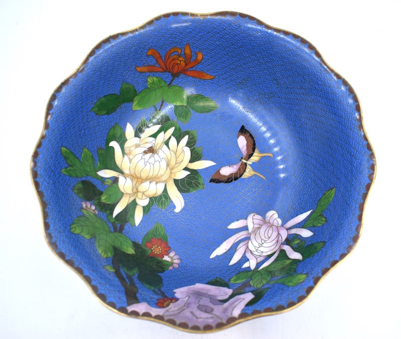 Chinese Clossine Bowl: 3.5 inches tall by 10 inches wide, unmarked, no damage, see photos