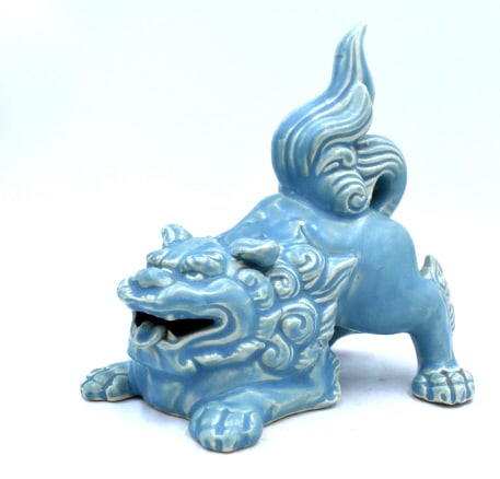 Japanese Blue Glazed Foo Dog: 6.25 inches by 6 inches, marked on the bottom, no damage, see photos