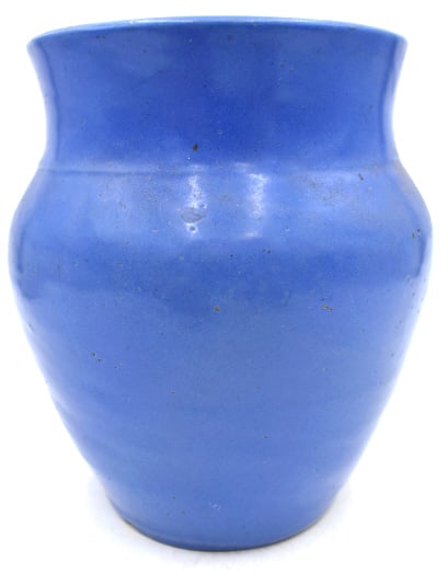 Stoneware Blue Glazed Vase: 7.25 inches by 6.25 inches, unmarked and undamaged, see photos
