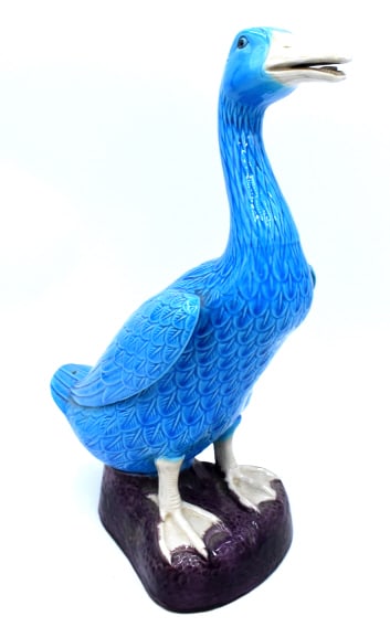 Japanese Handpainted Porcelain Duck Figurine: 13.75 inches by 8 inches, unmarked and undamaged, see photos