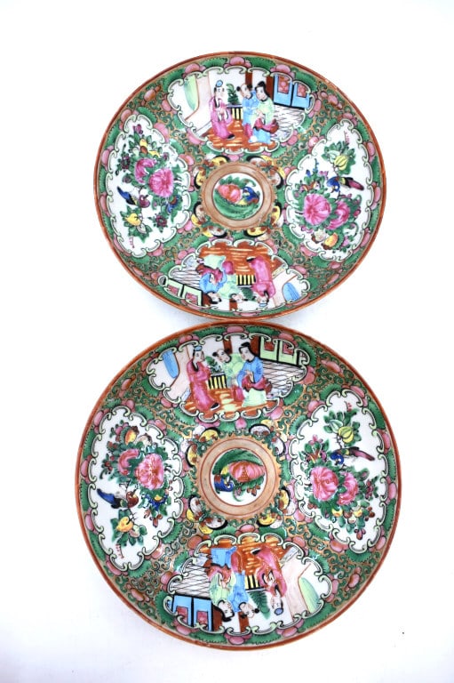 2 Chinese Rose Medallion Porcelain Plates: 1.25 inches by 6.25 inches, unmarked and undamaged, see photos