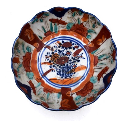 Japanese Hand-painted Imari Bowl: 2.5 inches by 6 inches, unmarked, slight wear in paint, see photos