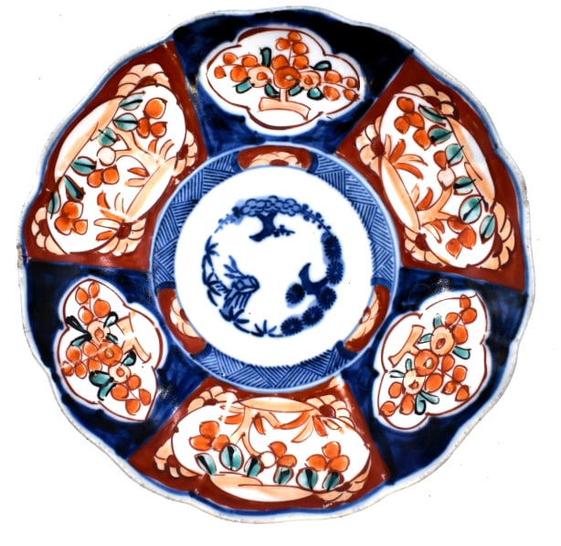 Japanese Hand-painted Porcelain Imari Plate: 1.5 inches by 8.25 inches, unmarked, undamaged, see photos