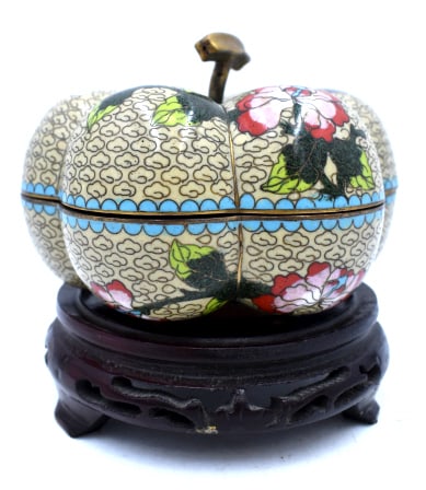 Clossine Lidded Pumpkin Bowl: 3.75 inches by 5.25 inches, unmarked and undamaged, see photos