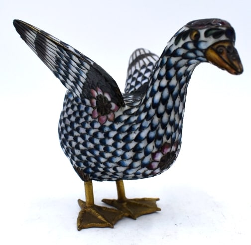 Enameled Goose Figurine: 3.75 inches by 4 inches, unmarked and undamaged, see photos