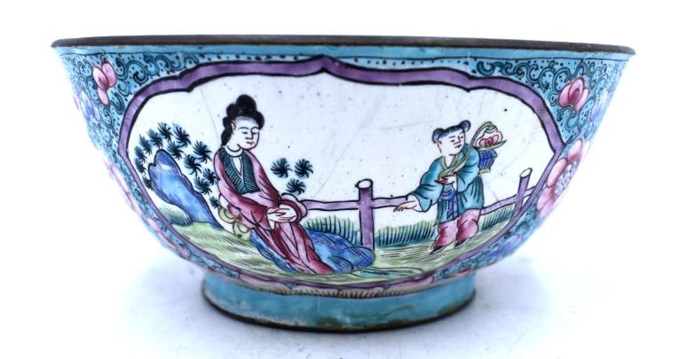 Hand-painted Enamel Bowl: 2 inches by 5 inches, as is, see photos