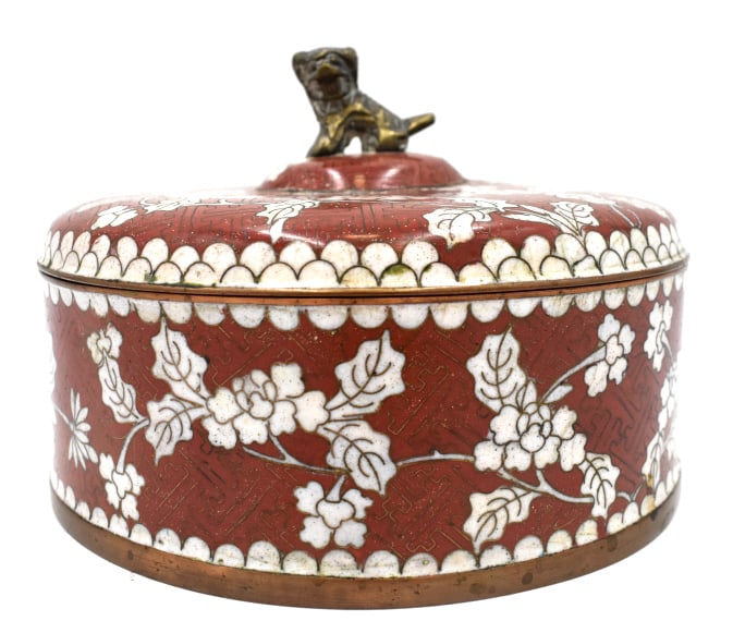 Chinese 3 Divided Clossine Lidded Dish: 4.5 inches by 6.5 inches, marked on the bottom, no damage, see photos