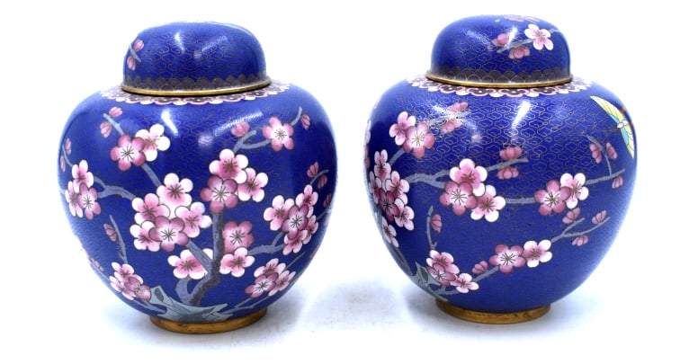 Pair of Clossine Lidded Ginger Jars: 6.25 inches by 5.5 inches, marked on the bottom, no damage, see photos