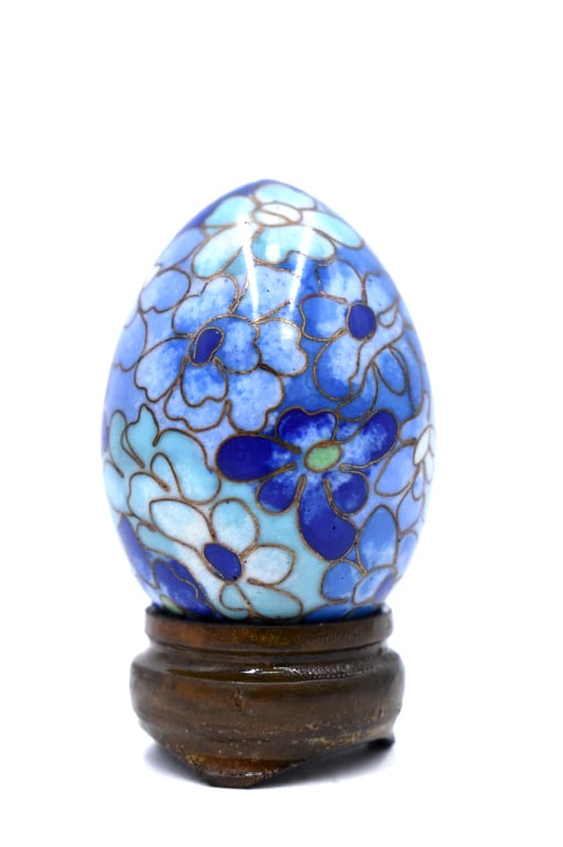 Cloisonné Egg w/ Stand: 2.5 inches tall by 1.5 inches wide, unmarked, no damage, see photos.