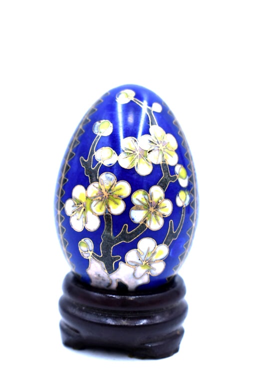 Cloisonné Egg w/ Stand: 2.25 inches tall and 1.5 inches wide, unmarked, no damage, see photos.