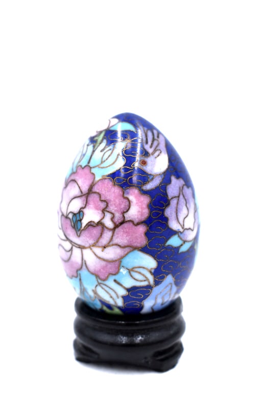 Cloisonné Egg w/ Stand: 2.25 inches tall by 1.5 inches wide, unmarked, no damage, see photos.