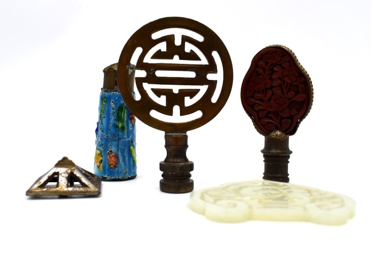 Assorted Finials: Biggest Finial is 2.75 inches tall and 1.75 inches wide, group of 5, see photos.