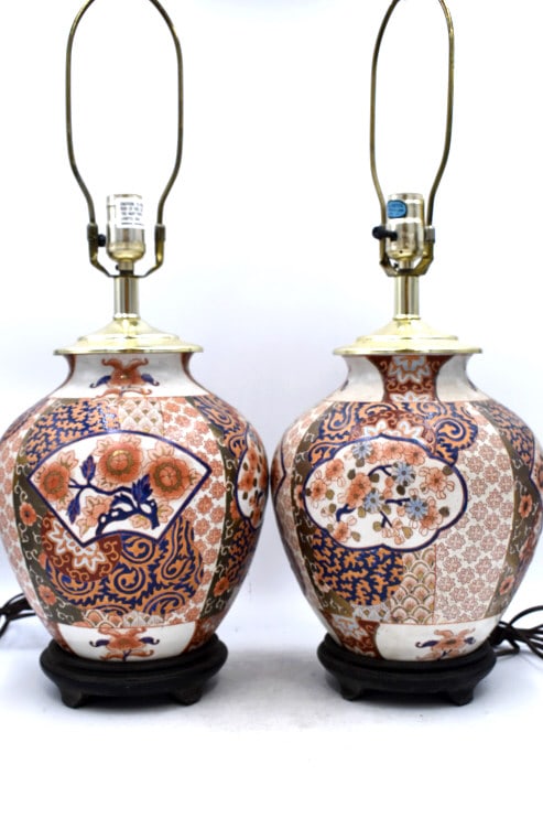Pair of Famille Rose Lamps: 26 inches tall by 9 inches wide, unmarked, no damage, see photos.