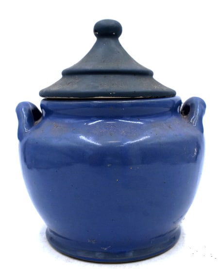 Blue Glazed Double Handled Stoneware Pot - 2
