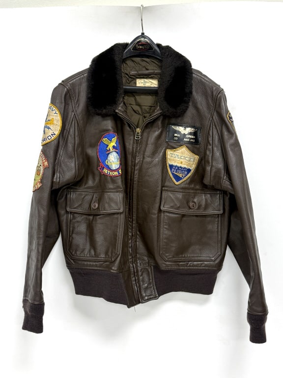 1976 U.S. Navy G-1 Flight Jacket NAS Jax P-3 Orion: Imperial Leather & Sportswear Inc., size 44. The "provenance" of this jacket is exceptional. It belonged to a CO (Commanding Officer) named Bill Green, stationed at NAS Jax (Jacksonville). He was a TA