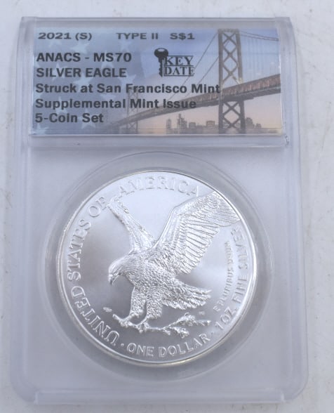 2021 (S) American Silver Eagle MS70 Type II Coin (1 of 2)