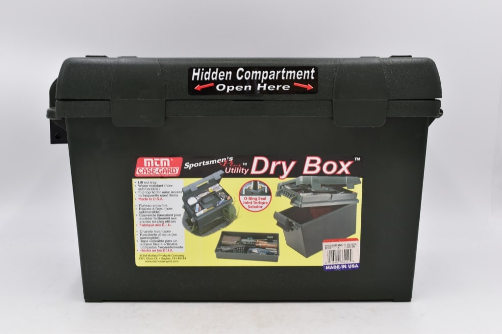 Sportsman’s Plus Utility Dry Box: 9.5 inches tall by 15 inches long, green sports dry box, brand new with label, please see photos.