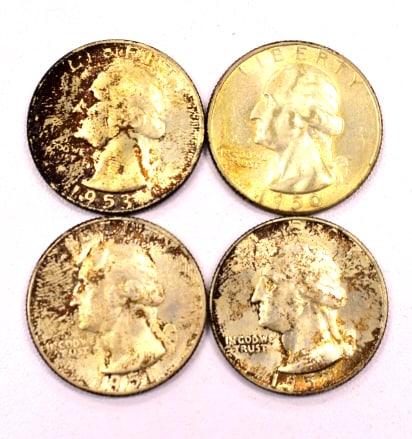 4 Washington Head Quarters: As is coins, assorted years, regular circulation wear, please see photos.