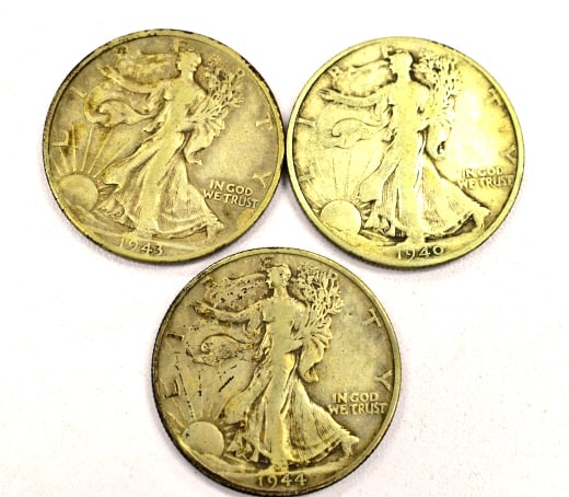 3 Liberty Standing Half Dollar Coins (1 of 2)