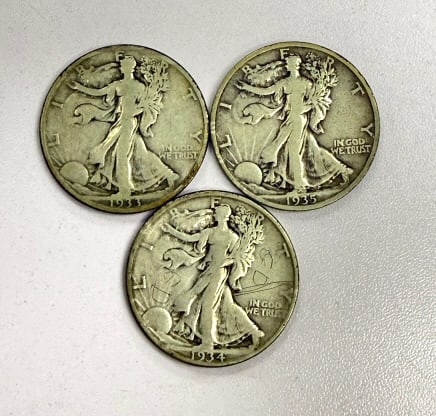 3 Liberty Standing Half Dollar Coins (1 of 2)