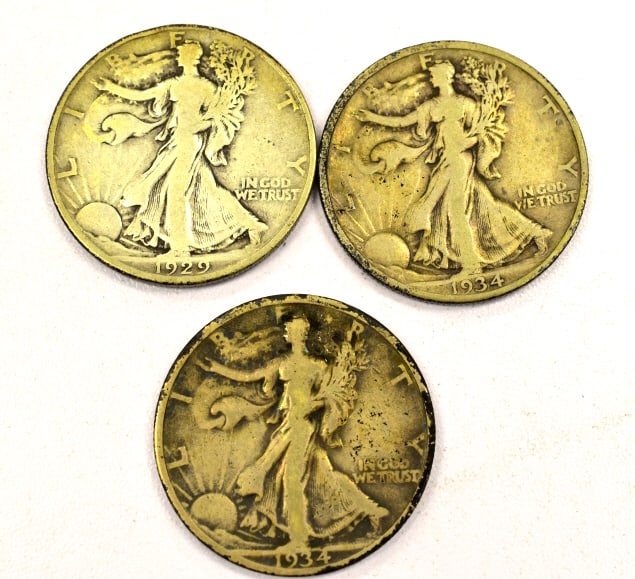 3 Liberty Standing Half Dollar Coins (1 of 2)