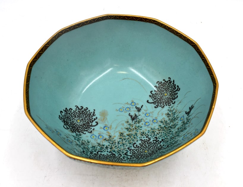 Satsuma Japanese Porcelain Bowl: 9 inches wide by 4 inches tall, no damage, red handpainted mark on bottom, please see photos.