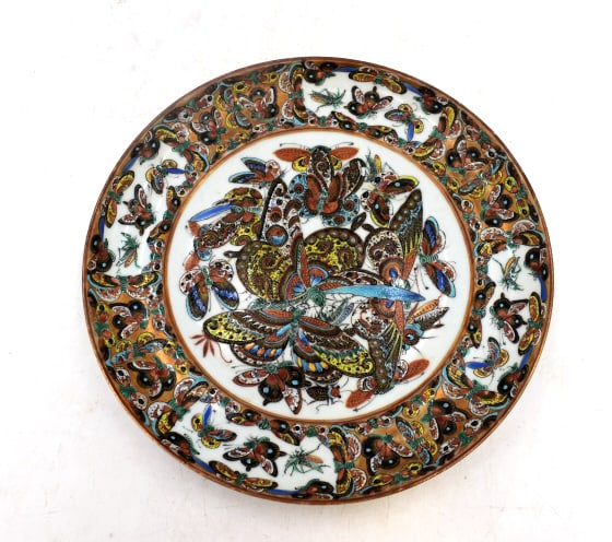 Chinese Thousand Butterfly Plate: 8.5 inches wide by 1 inch tall, no damage, unmarked, antique Chinese plate, please see photos.