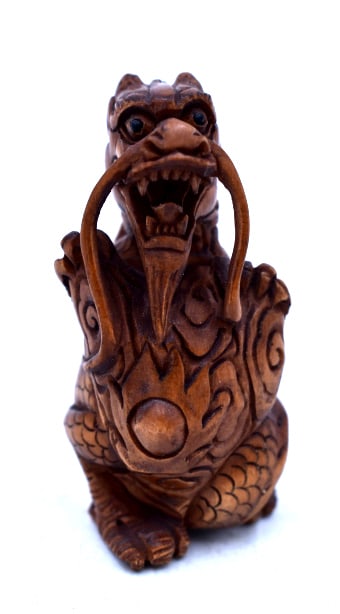 Wooden Signed Netsuke Dragon (1 of 3)