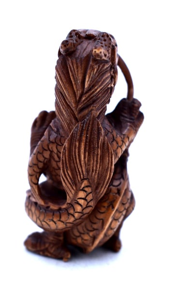 Wooden Signed Netsuke Dragon - 2