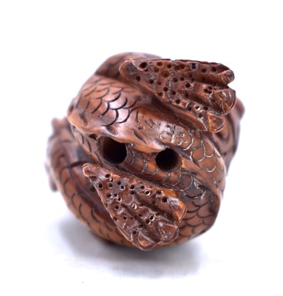 Wooden Signed Netsuke Dragon - 3