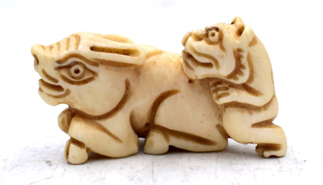 Japanese Pig & Dog Signed Netsuke (1 of 3)