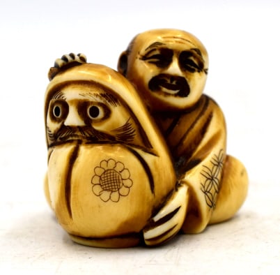 Japanese Man Signed Netsuke: 1.5 inches tall by 1.5 inches wide, no damage, marked on bottom, please see photos