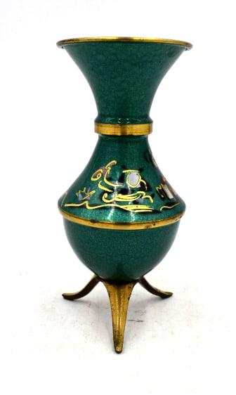 Israeli Enameled Vase: 5.25 inches tall by 2.5 inches wide, stamped on top rim, no damage, please see photos