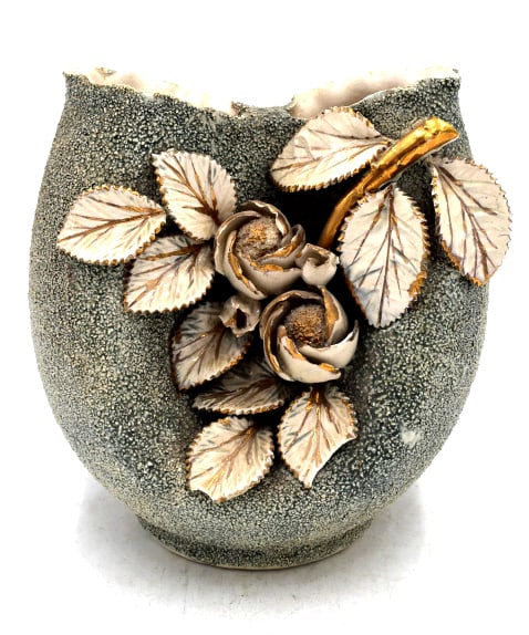 Antique Rose Vase: 8 inches tall by 7 inches wide, no damage, unmarked please see photos.