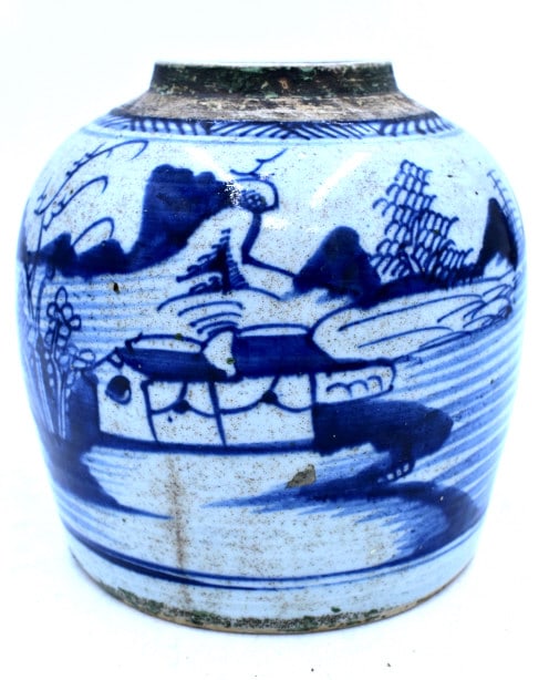Japanese Ginger Jar: 6.25 inches tall by 6 inches wide, missing lid, no damage, unmarked, see photos.