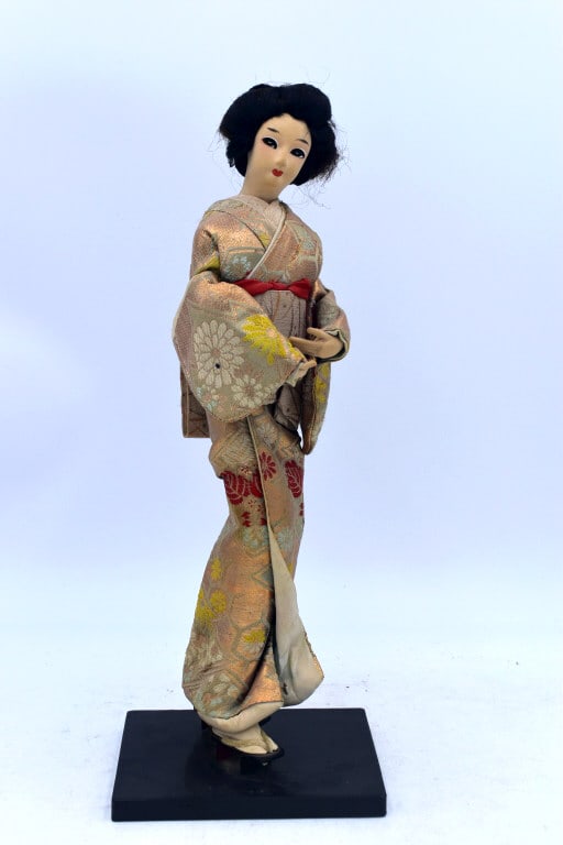 Knit Asian Doll Statue w/ Stand: 15.5 inches tall by 6 inches wide, no damage, sticker on bottom, please see photos.