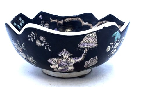 Decorative Asian Bowl: 10 inches wide by 4.5 inches tall, no damage, marked on bottom, please see photos.