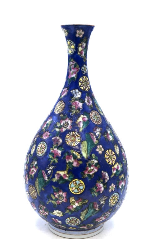 Large Asian Flower Blue Porcelain Vase (1 of 2)