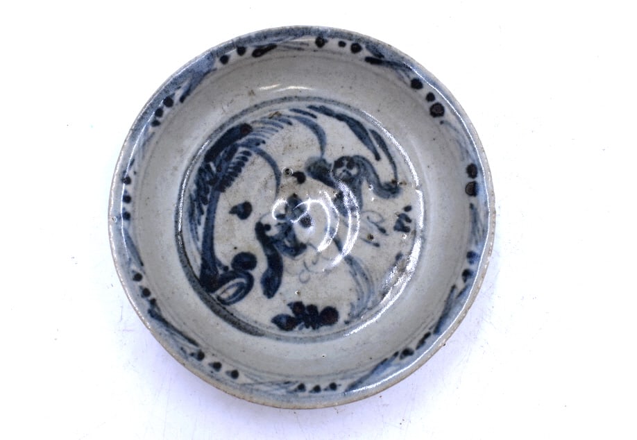 Antique Asian Plate: 5 inches wide by 1 inch tall, regular wear, unmarked, please see photos.