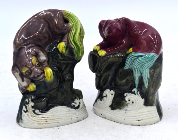 Pair of Porcelain Dog Statues: 4.5 inches tall by 3.5 inches wide, no damage, unmarked, please see photos.