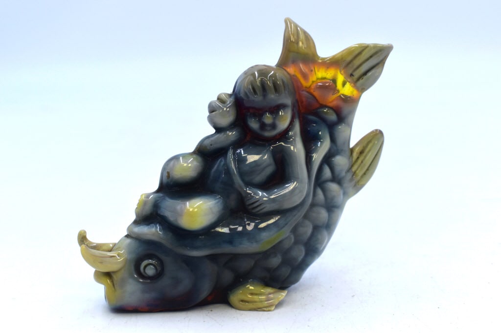 Chinese Shiwan Carp: 4 inches by 4 inches, unmarked, please see photos