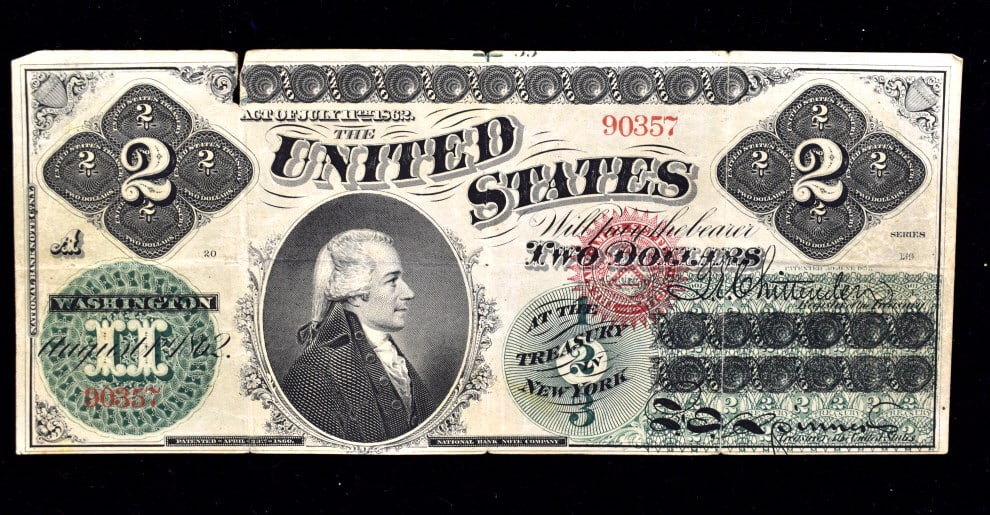 1862 $2 Dollar Bill: Good condition 2 dollar bill, regular wear, please see photos.