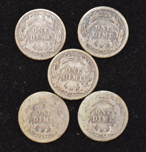 5 Barber Dimes - 2