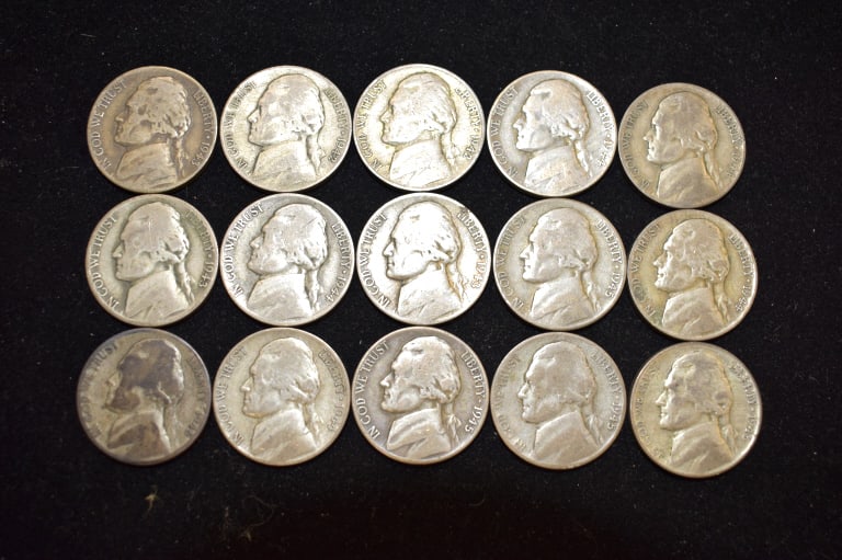 Lot of 15 Thomas Jefferson Nickels: Raw ungraded coins, assorted years, regular wear, circulated, please see photos.