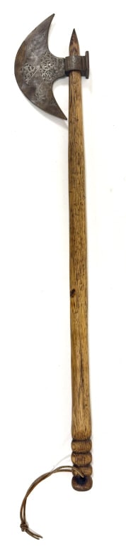 Indo-Persian or Turkish Ceremonial Axe: 33.25 inches overall, floral motif on blade, see photos