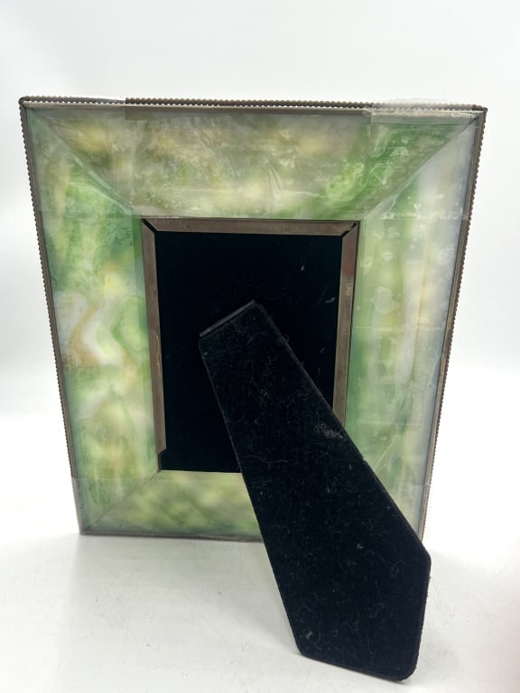 9-3/8x11-3/8 inches. Tiffany Studios NY Studios Grapevine Pattern Bronze & Slag Glass Frame. See - 2