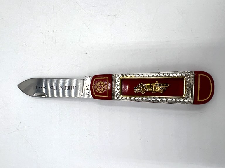 Franklin Mint commemorative folding pocket knife honoring the Ahrens-Fox R-K-4 fire engine. Handmade (1 of 6)
